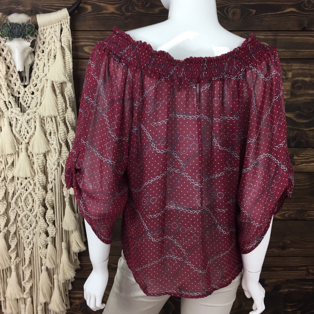 Plant Gold | Tie Front‎ Off Shoulder Sheer Blouse - Picture 5 of 7
